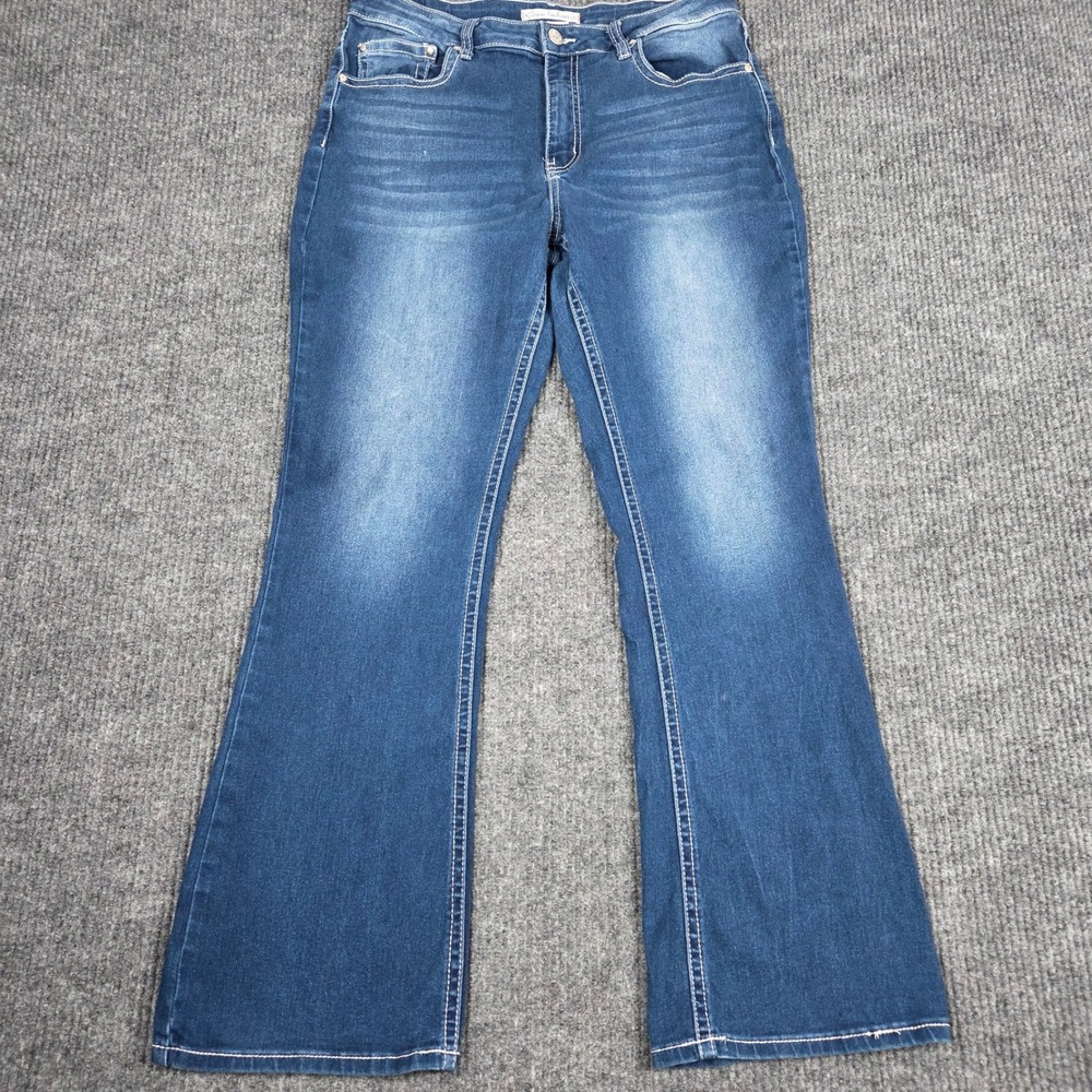 Love Indigo Women 14 Blue Bootcut Jeans Embroidered Cross Back Pocket Stretch